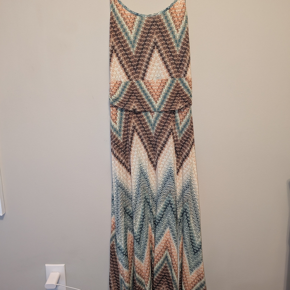 Vibrant Orange and Blue Sleeveless Maxi Dress